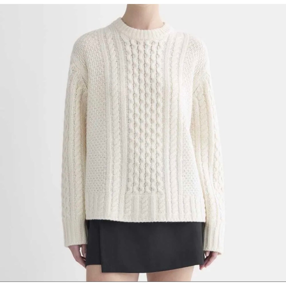 Everlane Womens Cable Knit Sweater Medium in Luxe Merino Wool Fisherman Cream
